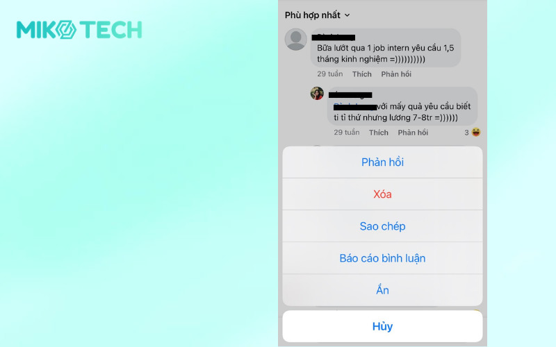 Nhấn giữ bình luận muốn xóa trên Facebook bằng điện thoại