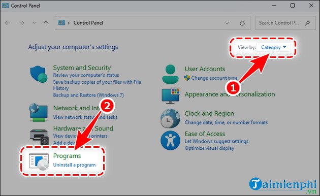 Chọn "Uninstall a program" để bắt đầu gỡ cài đặt Cốc Cốc trên máy tính