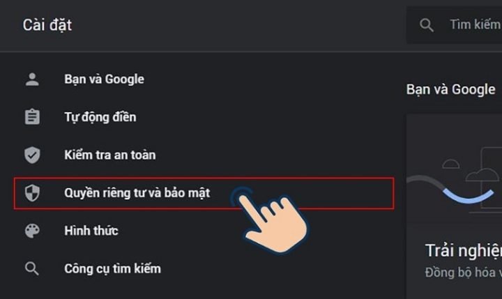Trong mục 'Quyền riêng tư và bảo mật', chọn 'Xóa dữ liệu duyệt web'