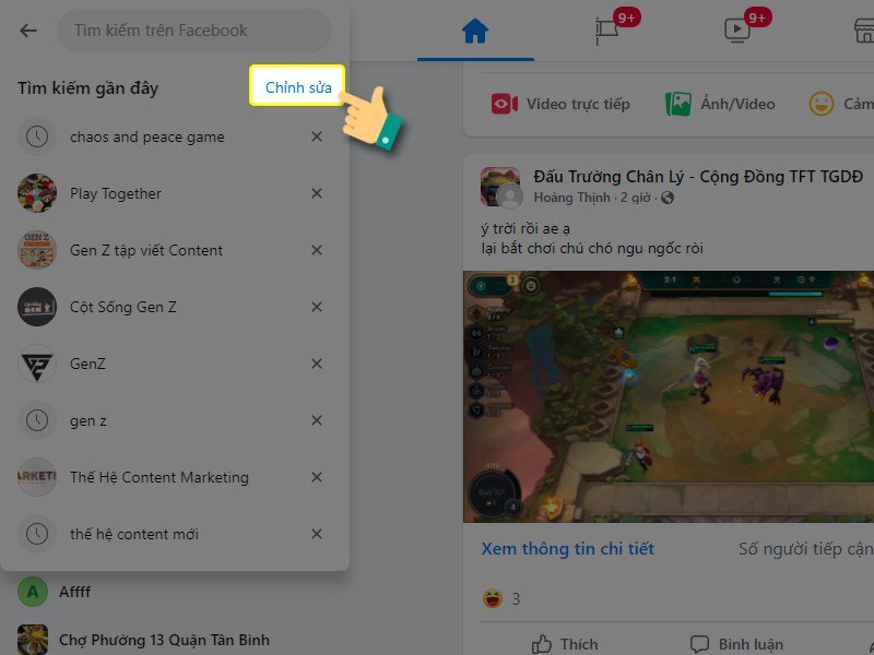 Chọn nút chỉnh sửa trong nhật ký hoạt động Facebook trên máy tính