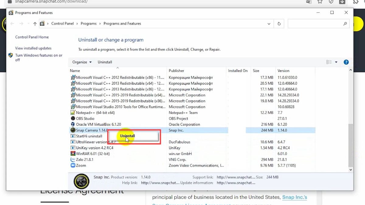 cách xóa snap camera