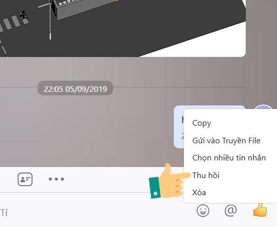 Zalo trên máy tính: Chọn Thu hồi tin nhắn.