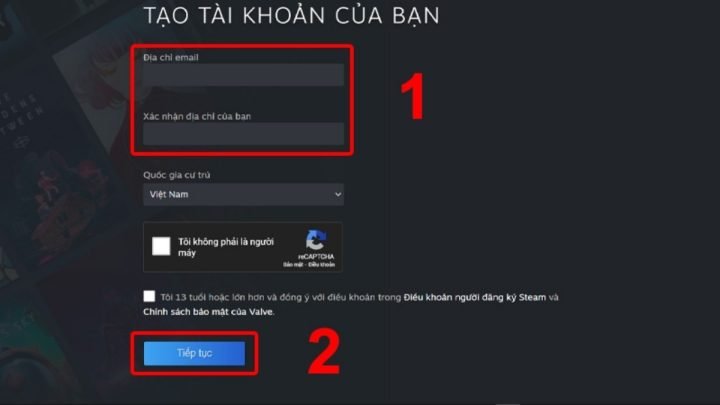 Tạo tài khoản Steam để bắt đầu tải game