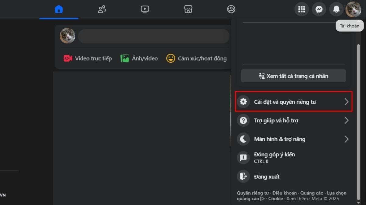 Chọn Cài đặt & quyền riêng tư để xoá Messenger trên máy tính