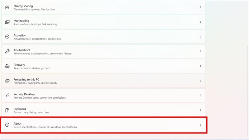 Mở mục About trong Settings