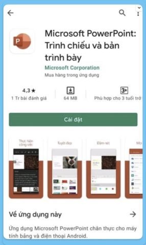 Chọn vào mục Cài đặt để tải PowerPoint trên điện thoại