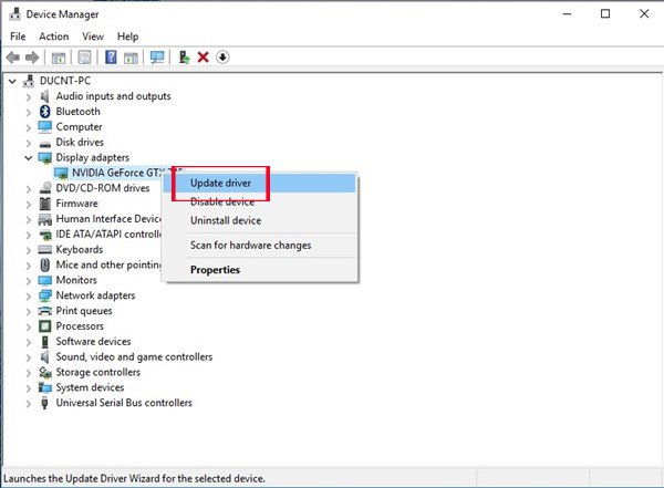 Cài đặt lại driver để sửa lỗi màn hình xanh máy tính