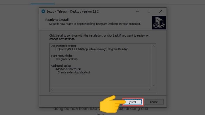 Thanh tiến trình cài đặt ứng dụng Telegram đang diễn ra trên máy tính