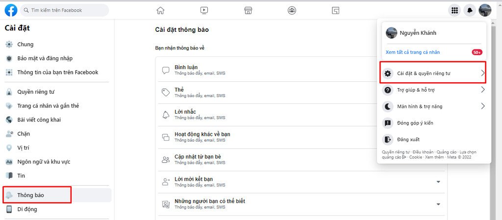 Cài đặt thông báo Messenger qua trình duyệt Facebook