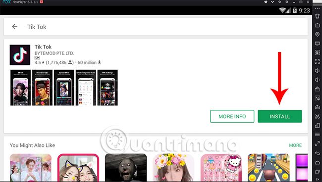 Nhấn vào Install để tiến hành tải TikTok về máy tính