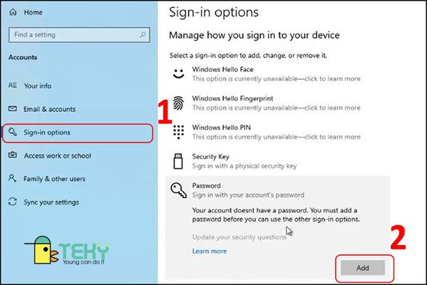 Cài Win 7 Cho Máy Tính - Tùy chọn đăng nhập trong Windows 10