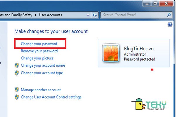 Cài Win 7 Cho Máy Tính - Tùy chọn thay đổi mật khẩu tài khoản trong Windows 7