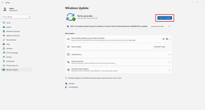 Cập nhật hệ điều hành Windows để khắc phục lỗi thanh công cụ