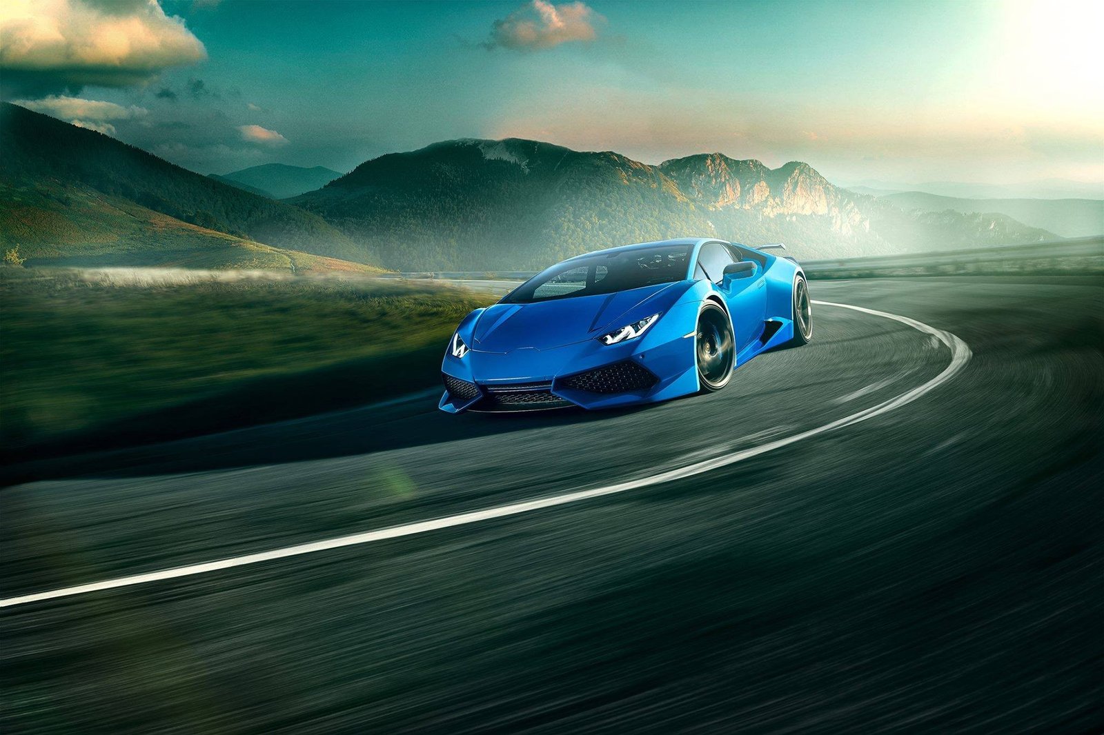Hình nền oto Lamborghini Huracan trắng đang di chuyển