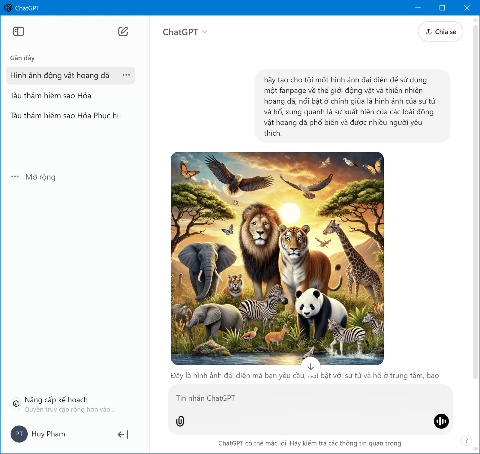 ChatGPT tạo ảnh theo mô tả người dùng sau khi cài đặt trên máy tính