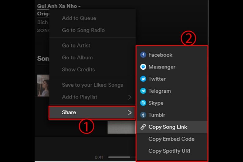 Cách chia sẻ bài hát trên Spotify giao diện máy tính