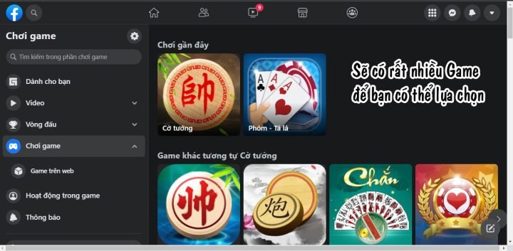 Nhiều game để bạn lựa chọn khi chơi game trên máy tính qua Messenger