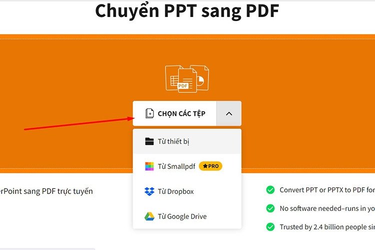 Chọn các tệp để tải lên Smallpdf.com