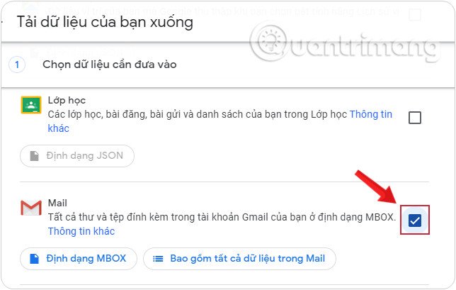 Chọn dữ liệu đưa vào là Mail