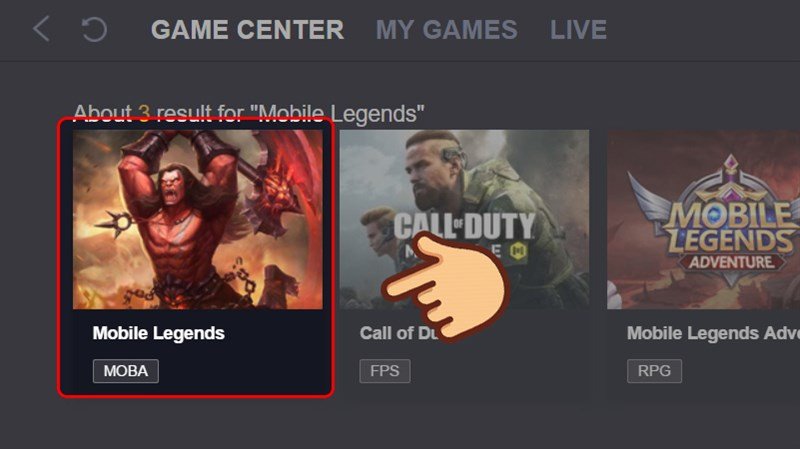 Chọn game Mobile Legends trên GameLoop để chơi game mobile trên PC