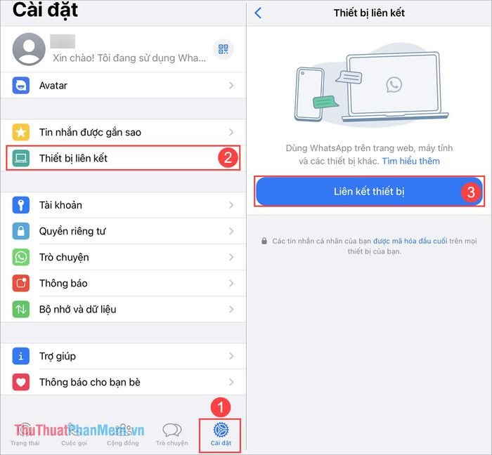 Chọn Liên kết thiết bị trên WhatsApp di động