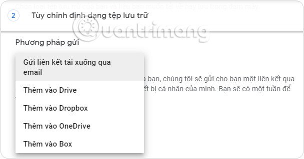 Chọn phương thức gửi bản sao lưu