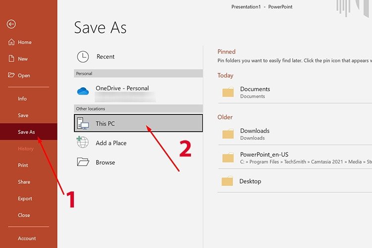 Chọn Save As và vị trí lưu file PDF