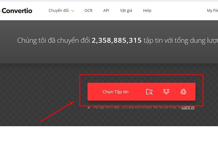 Chọn Tập tin để tải lên Convertio.co