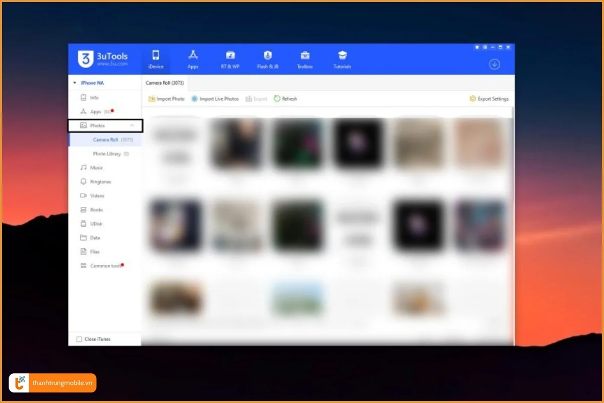 Chọn thẻ Photos (Ảnh) trong 3uTools để copy ảnh từ iPhone sang máy tính