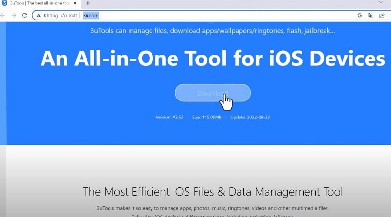 Giao diện trang web tải 3uTools để chuyển dữ liệu từ iPad sang máy tính