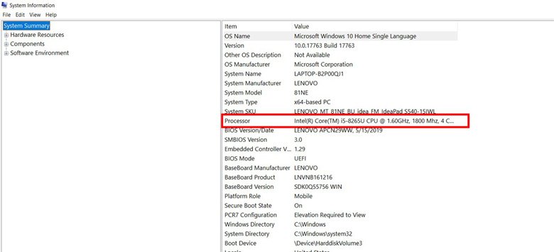 Thông tin chi tiết CPU qua Msinfo32