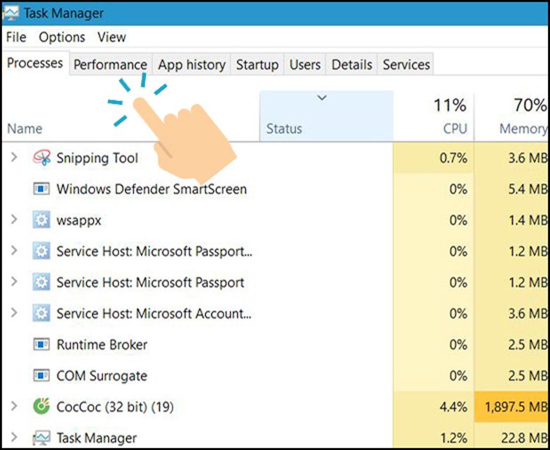 Sử dụng Task Manager rất dễ khi kiểm tra CPU