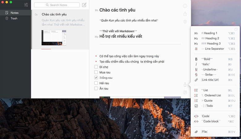 Bear phần mềm ghi chú công việc trên máy tính với giao diện tối giản, thanh lịch.