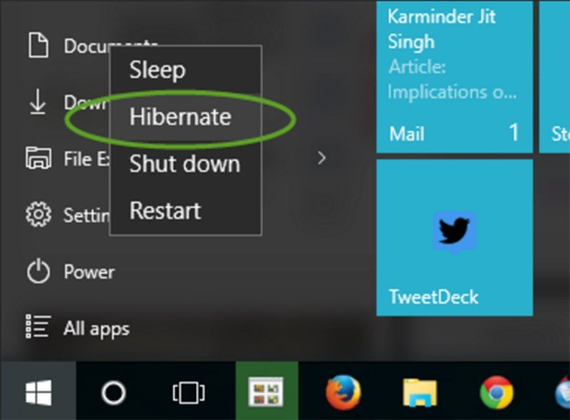 Có thể đặt chế độ Ngủ đông để lưu lại công việc đang dang dở