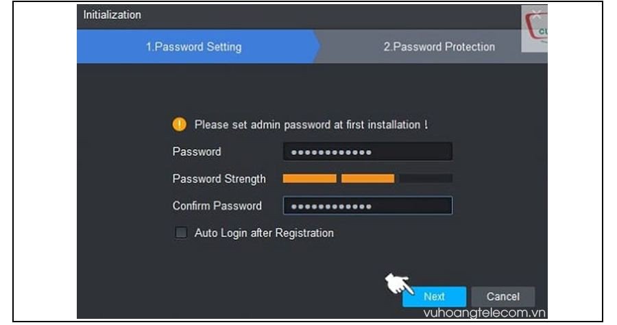 Cửa sổ thiết lập mật khẩu quản lý lần đầu cho phần mềm KBiVMS, là một bước bảo mật quan trọng sau khi download phần mềm.