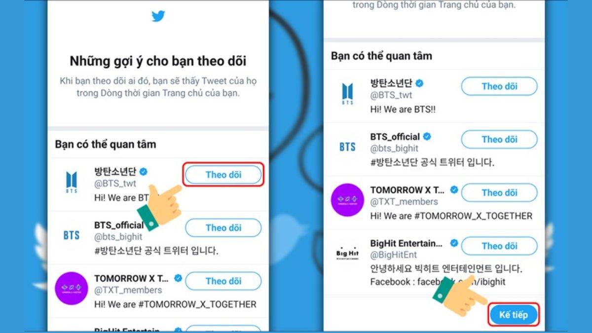 Gợi ý theo dõi trên Twitter Gợi ý theo dõi trên Twitter sau khi đăng nhập