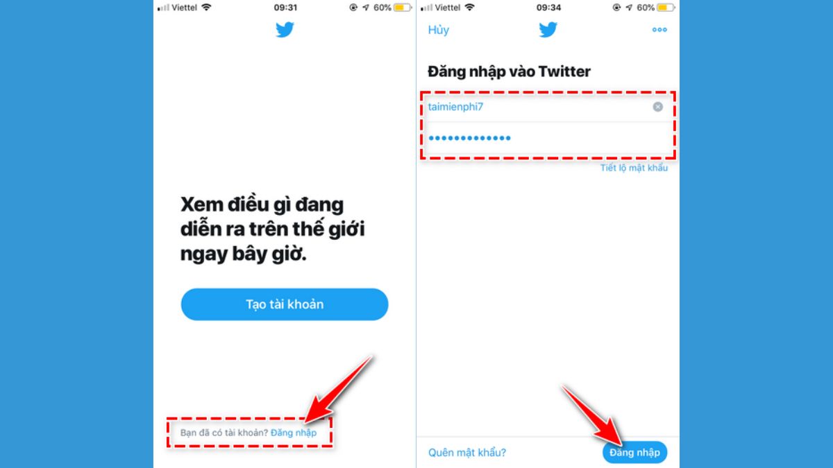 Đăng nhập Twitter trên điện thoại Đăng nhập Twitter trên điện thoại bằng số điện thoại hoặc Gmail