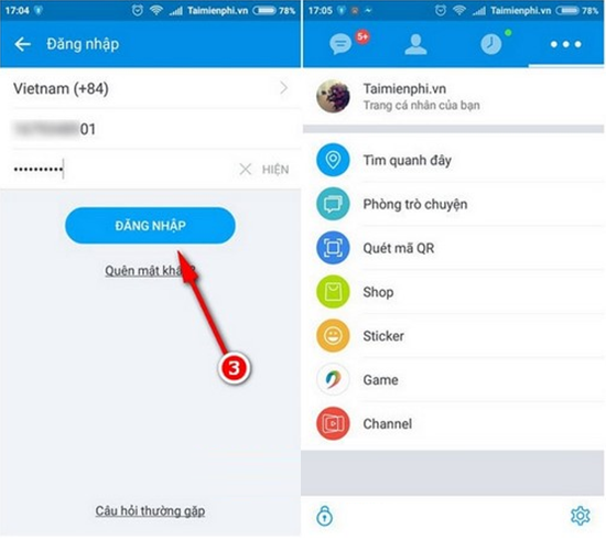 Giao diện Zalo trên điện thoại di động, đồng bộ với trình duyệt