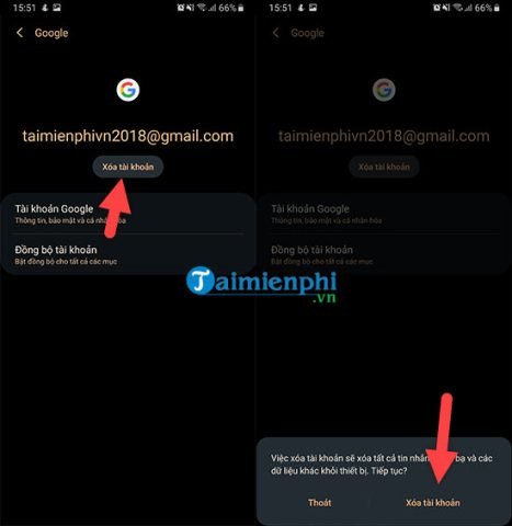 Xác nhận xóa tài khoản Google khỏi thiết bị Android