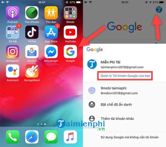 Truy cập cài đặt tài khoản Google trên iPhone để đăng xuất