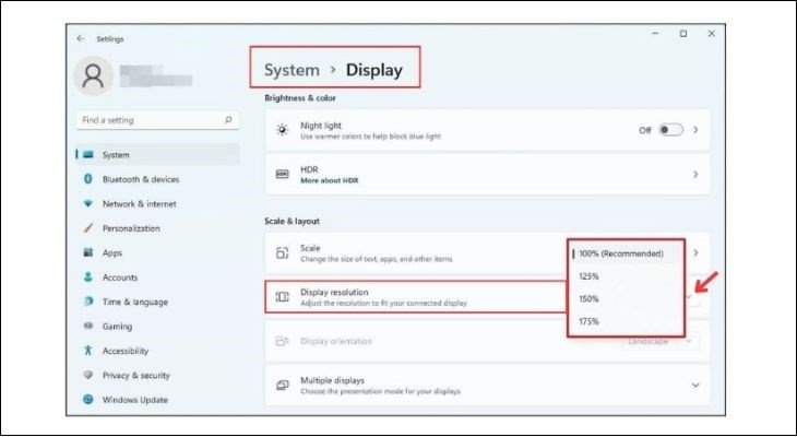 Điều chỉnh độ phân giải màn hình Windows 11