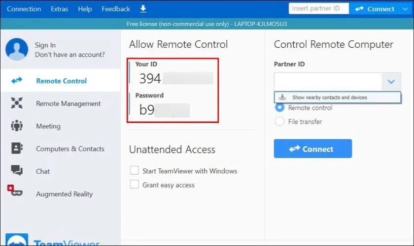 Bước 1: Sao chép ID và mật khẩu từ TeamViewer trên máy tính mục tiêu