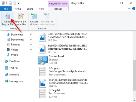 Sử dụng tính năng Empty Recycle Bin từ File Explorer để dọn thùng rác Win 10