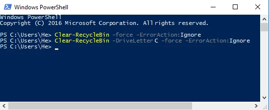 Thực thi lệnh Clear-RecycleBin trong PowerShell để dọn thùng rác Win 10