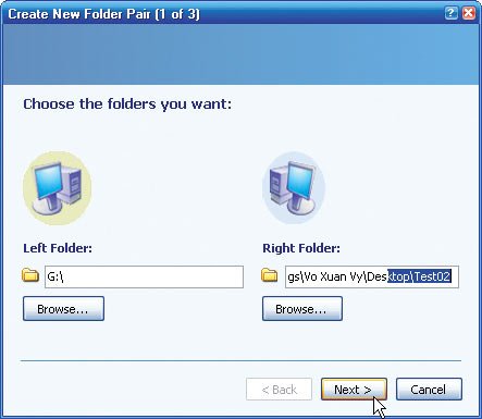 Giao diện lựa chọn kiểu đồng bộ dữ liệu trên SyncToy