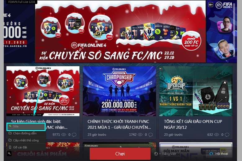 Dùng công cụ Sửa có trên Garena PC