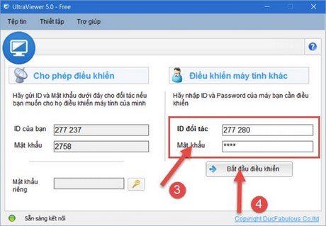 Giao diện UltraViewer để nhập ID và Mật khẩu