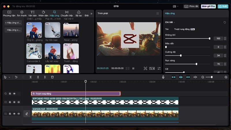 Điều chỉnh các thông số hiệu ứng giật giật để hoàn thiện video khi edit video trên máy tính