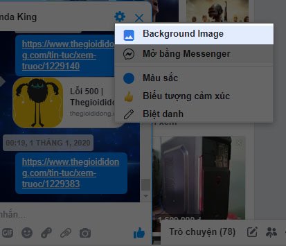 Mở cài đặt Chatbox để thay đổi hình nền Messenger trên máy tính