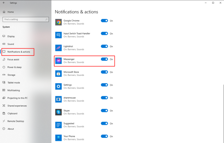 Cài đặt thông báo Messenger trong Windows